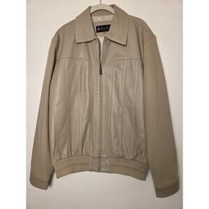 Maxini Collezione Leather & Knit Mens Sz M Jacket Beige Zip Front Quiet Luxury
